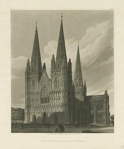Cuadro de lienzo premium Lichfield Cathedral de Charles Wild un grabado fino de 60x90cm
