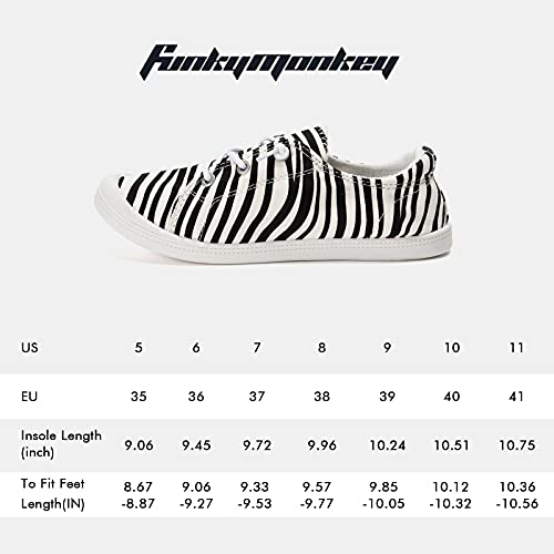 Funkymonkey Women's Canvas Sneakers, Classic Low Top Comfort Lace Up Slip-On Casual Flat Walking Shoes (9 M Us, Zebra/Jd) #TOP6