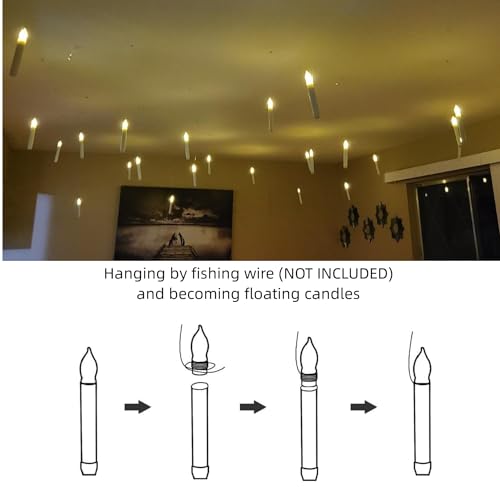 Image of Amagic 24 Pcs Hanging Floating Candles, No Remote & Battery, Flameless Led Taper Candles Flickering, Battery Operated Candlesticks, for Fireplace
