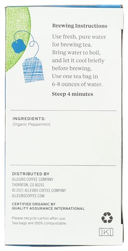 Allegro Coffee 0014321220641 Allegro Tea, Organic Northwest Peppermint Tea Bags thumb #6