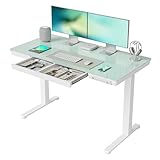 CubiCubi 48 × 24 Whole-Piece Glass Standing Desk, One-Piece Quick Install Electric Adjustable Desk, White