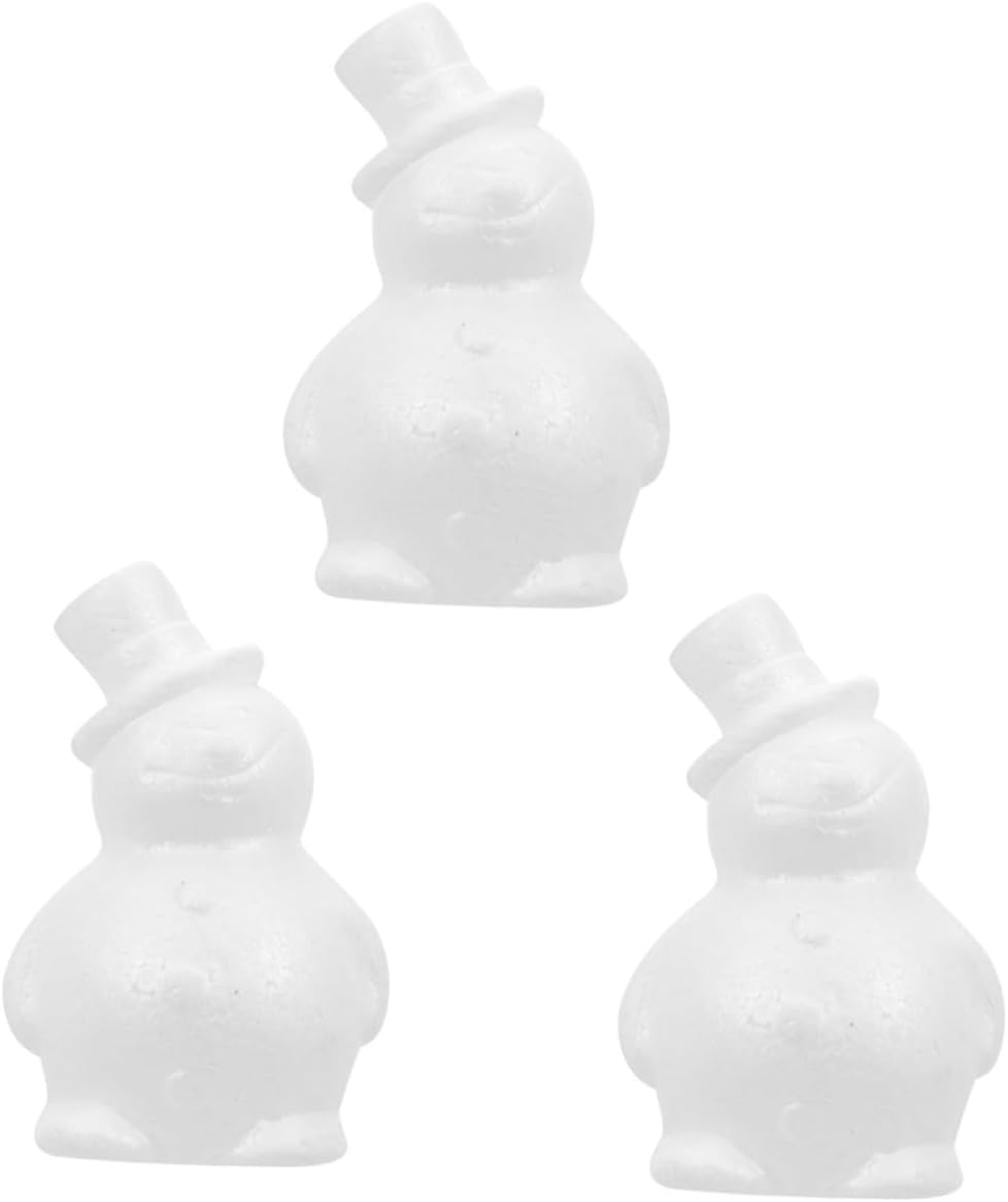 HEMOTON 3pcs 17cm Polystyrene Snowman Models DIY Craft Foam Set for Christmas Decoration White Snowman Molds for Holiday Art Projects