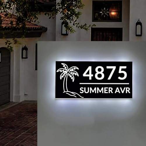 Numéros de maison lumineux LED blanc chaud plaque d'adresse personnalisée extérieure 20x10 cm