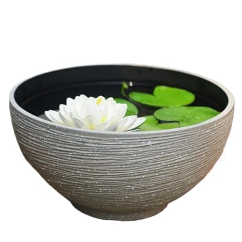 Figoday 睡蓮鉢 メダカビオトープ 人工大理石風 樹脂製 軽量 大型 屋外 水生植物 金魚 睡蓮 スイレン 鉢 北欧 モダン おしゃれ インテリア 庭 ベランダ ガーデニング ビオトープ リビング アクアリウム (32*高さ18 cm,砂の色)