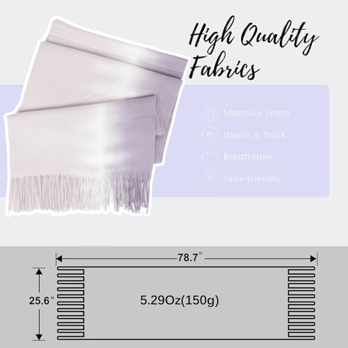 Gradient-Scarf for Women, Winter-Fall Soft-Warm Faux-Cashmere Shawl Wrap Lightweight Scarves with Tassels(26" x 71")2
