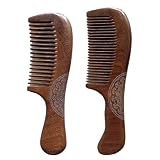 Peine de madera para el pelo, 2 peines multifuncionales de madera de sándalo verde natural, antiestático, para cabello grueso, fino y largo, peine de masaje para el cuero cabelludo, para hombre y