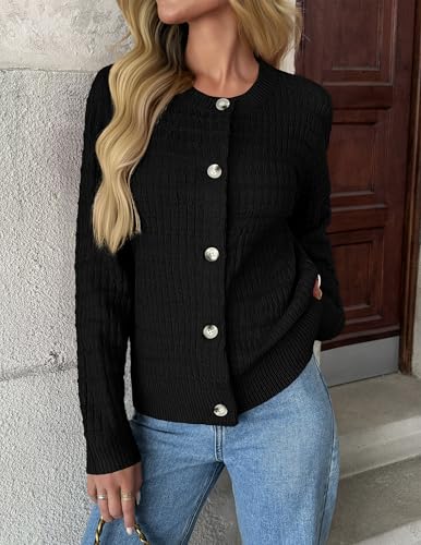 Zeagoo Women's 2025 Cardigan Sweaters Button Down Crew Neck Open Front Long Sleeve Knit Cropped Jackets2