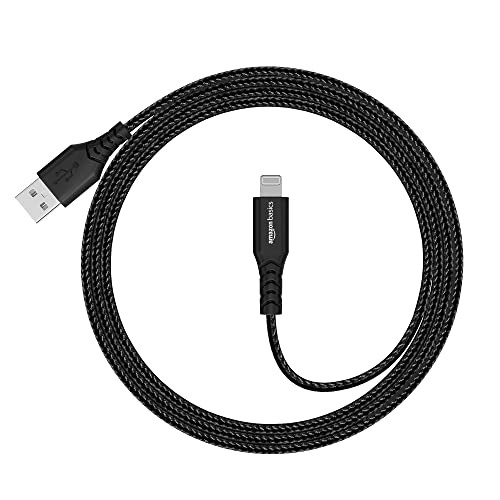 Image of amazon basics PVC Molded Nylon USB A To Lightning Mfi Certified Charging Cable | Compatible with iPhone 13,12,11; 13,12,11 Pro; 13,12 11 Pro Max; 13,12 Mini (Black,1.2M)