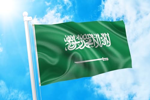 DMSE Saudi Arabia Arabian علم المملكة العربية السعودية Flag 3X5 Ft Foot 100% Polyester 100D Flag UV Resistant (3' X 5' Ft Foot)