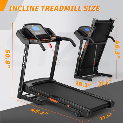 Image of Foldable Treadmill with Incline for Home, 3.5HP Electric Folding Treadmill, 330lbs Capacity, 0.5-8.5MPH, 12 Programs, Pulse Monitor, APP Control, Compact Running Machine for Home Office