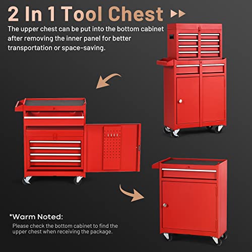 Ergomaster 5-Drawers Rolling Tool Chest Cabinet High Capacity Tool Storage Cabinet With Wheels And Locking System, Removable Toolbox Organizer With Sliding Drawers (Standard 5 Drawers，Red) #TOP3