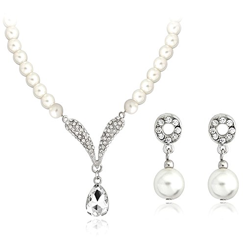 Shining Diva Silver Plated Crystal Pearl Necklace Jewellery Set with Earrings for Women/Girls(White)(8494s) (B071998VX3) Amazon Price History, Amazon Price Tracker