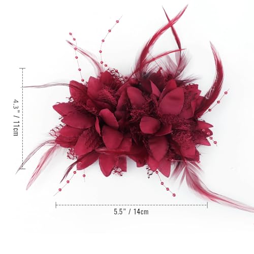 Image of DRESHOW Womens Fascinators Hats Tea Party Hats for Women Pearl Lace Feather Hat Vintage Derby Hats for Wedding Cocktail