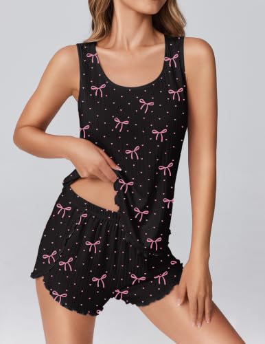 Image of Ekouaer 2 Pieces Womens Tank Top Pajamas Set Soft Sleepwear Cami and Shorts