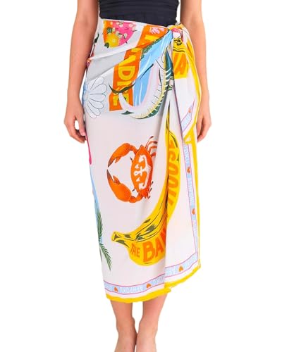 FOTN Beach Sarong Wraps for Women 2025 Tropical Floral Printed Swimwear Cover Ups Long Bikini Pareo Wrap Skirt for Vacation