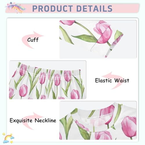 Fustylead Watercolor Pink Tulip Pajamas Cotton Sleepover PJ Set Long Sleeve Lounge Wear4