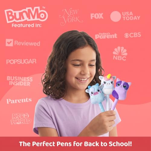 Image of BUNMO Plush Cute Pens 3-Pack - Squishy Animal Pens w /Scented Glitter Ink Refills - Cat, Cow, Unicorn - Fun Writing, Doodling & Journaling for Kids & Teens