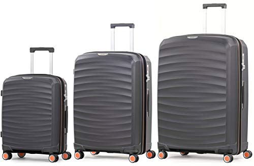 Image of Rock Sunwave Set of 3 Expandable Suitcases - Charcoal
