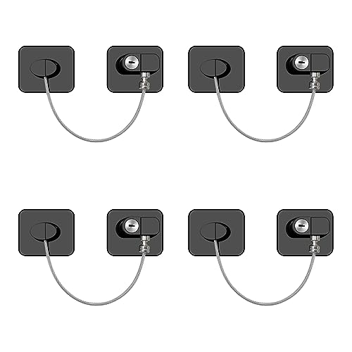 NewBinn - Pacote de 4 fechaduras de segurança adesivas para janelas, sem perfuração, para UPVC, fechaduras de segurança para frigorífico, armários, gavetas, fechadura de frigorífico com chaves para