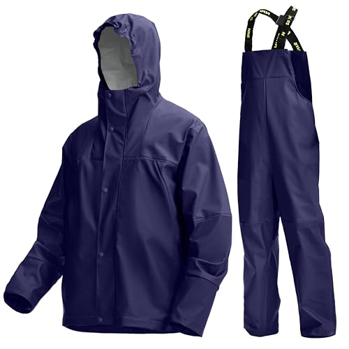 Navis Marine Combinaison Pluie Homme Imperméable PU - Veste & Salopette pour Travail, Pêche et Outdoor WS-017(Blue,L)