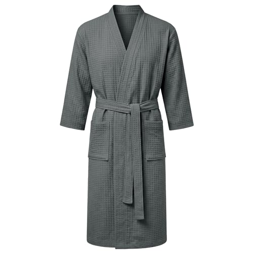 AUYAO Albornoz de Waffle Hombre, Batas de Casa Hombre, Absorbente, Ligero y Suave, para Ducha, Piscina, Hogar, Unisex, L