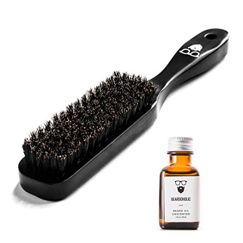Beardoholic Unscented Beard Oil and Brush Set â€“ 7 All-Natural Ingredients â€“ 100% Boar Bristles â€“ Anti-Static, Eliminates Tangles and Ingrown Hairs, Itch and Dandruff â€“ Keep Your Beard Neat and Tidy