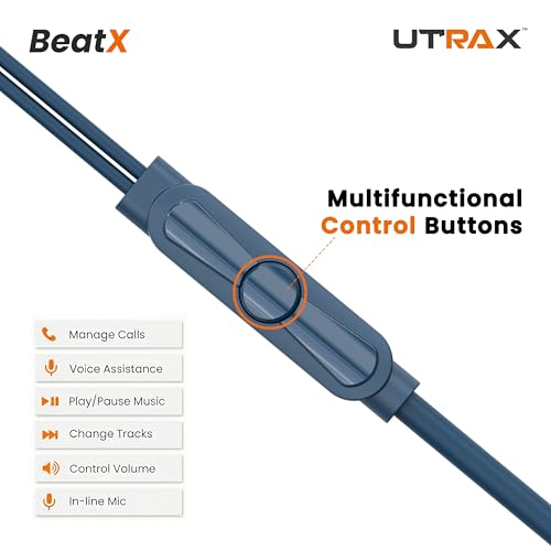 Image of UTRAX BeatX Type-C Wired Earphones with Mic | 14.2mm Driver, High Bass Stereo Sound | Magnetic Metal Earbuds | 1.2M TPE Anti-Tangle Cable | USB-C Earphones for Android Devices | Blue