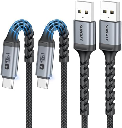 SUNGUY USB to USB C Cable, 2Pack [1.5FT+1.5FT] 3A Fast Charging Extra Durable USB-A to USB-C Cable for Car Android Auto/Carplay, Compatible with i-Phone 17 16 15 Series, Samsung, Moto, Type-C Devices