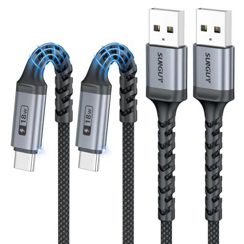 SUNGUY USB to USB C Cable, 2Pack [10FT+10FT] 3A Fast Charging Extra Durable USB-A to USB-C Cable for Car Android Auto/Carplay, Compatible with i-Phone 17 16 15 Series, Samsung, Moto, Type-C Devices