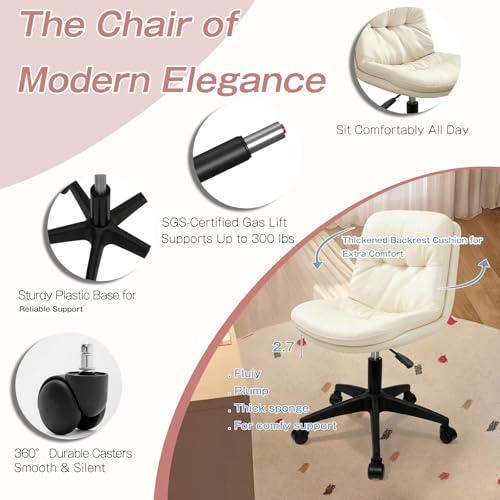 Image of Office Chair, Ergonomic Desk Chair with Padded Cushion & Backrest, Adjustable Height & 360 Swivel, Armless Task Chair for Home Office, Computer Desk & Vanity Beige