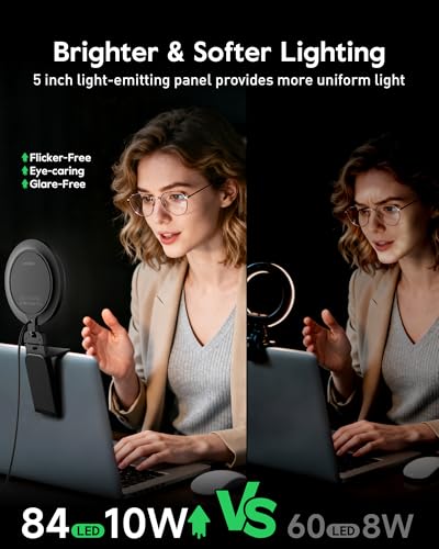 5" Ring Light for Computer, Eye-Caring & Flicker-Free Lighting for Zoom Meetings, Video Call, Recording, Streaming, Portable Light for Laptop, Monitor & Webcam with 50 Modes (3000K-6500K) CRI>97.8 — view 2