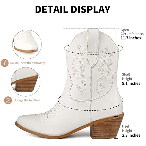 Sifinelar Women Western Cowboy Cowgirl Stitched Ankle Boots Embroidered Round Toe Stacked Heel Pull On Short Booties #TOP6