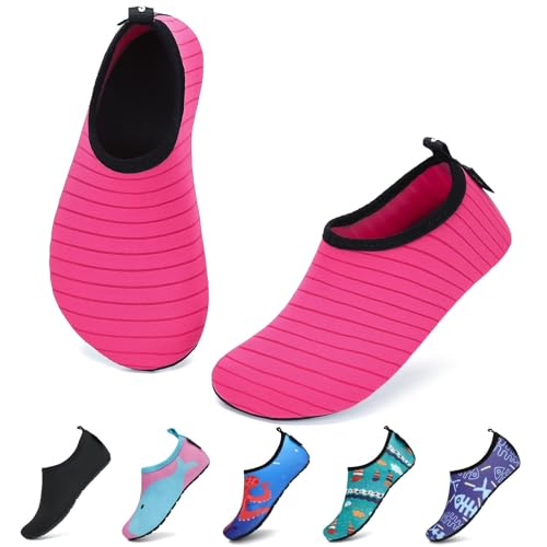 SAGUARO Scarpe da Sport Acquatici Ragazzi Ragazze Scarpette Scoglio Scarpe da Immersione Piscina Spiaggia Mare Fiume Nuoto Surf Vela Acqua Cycling per Bambini, Punzone Rosa, 32/33 EU
