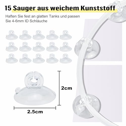 Dondeen 48Stück Air Luftpumpe Zubehör Aquarium Zubehör inkl 6M Transparente Silikonschlauch Sauerstoff Stein Rückschlagventilen Regelbare Ventile Saugnäpfen und I/T/L/Y Form Anschlüssen (Weiß 6m-1)
