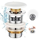 OTOmitra Universal Ablaufgarnitur Waschbecken mit Überlauf, 1 1/4 Zoll Pop Up Ventil mit Haar Sieb Keramik Abflussgarnitur Messing Abflussstopfen Click Clack Waschbeckenstöpsel für Waschtisch