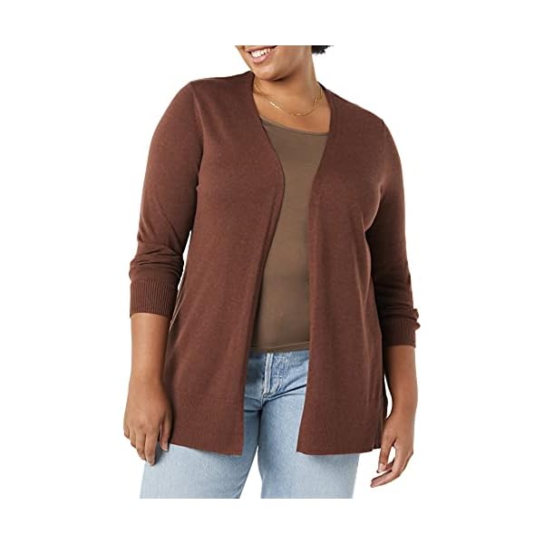 Amazon-Essentials-Womens-Lightweight-Open-Front-Cardigan-Sweater Amazon Essentials Women's Lightweight Open-Front Cardigan Sweater (Available in Plus Size), Dark Chestnut Brown Heather, X-Large