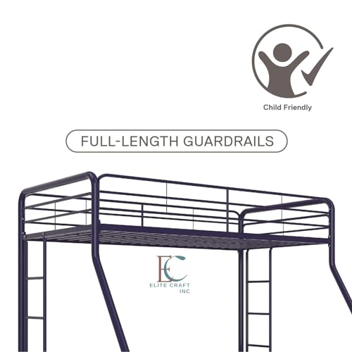 ELITE CRAFT INC Twin-Over-Full Bunk Bed with Metal Frame and Ladder, Space-Saving Design, Blue - Image 6