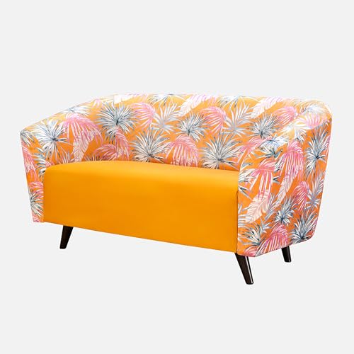 Image of Duroflex Meadow - Premium Accent Love Seat with Channel-Stitched Upholstery | Plush Foam & Curved Backrest | Durable & Elegant Seating | 3 Year Warranty - Floral Yellow
