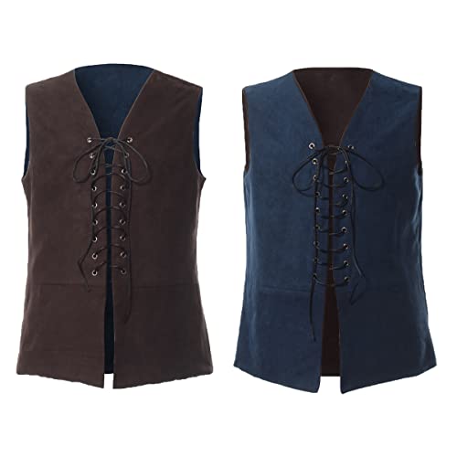 BPURB Mens Renaissance Steampunk Lace-up Vest Gothic Waistcoat Reversible Vest for Men