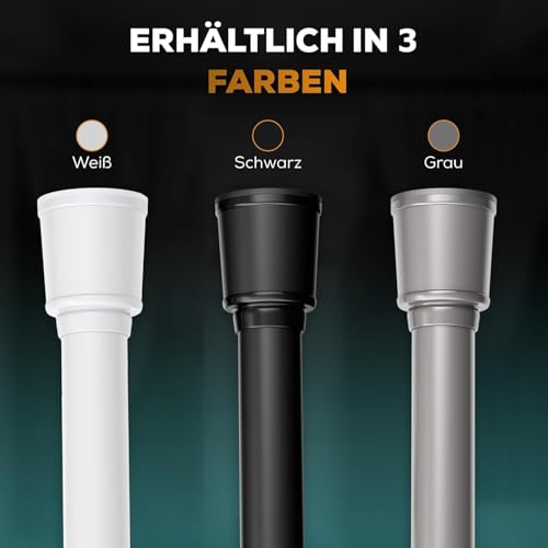 MEISENBERG Klemmstange für Gardinen 370-420cm, Schwarz, Ø 32 mm, Vorhangstange ohne Bohren - Gardinenstange zum Klemmen - Spannstange für Vorhänge, Dusche, Türöffnungen und Kleiderschrank