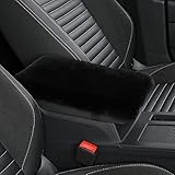IRIWOOL Sheepskin Armrest Cover Auto Center Armrest Cover Car Soft Console Pad, Fluffy Wool Auto Center Console Cover for Most Car Arm Rest Decoration Protector 7 x 13 Inch (Shearling, Black)