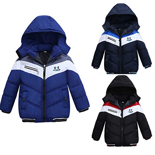 Toddler Winter Coat Baby Boys Fleece Lined Down Jacket Hood Fur Collar Hooded Windproof Lightweight Warm Coat (Black, 18-24 Months)