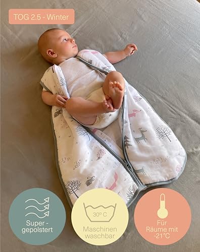 molis&co - Baby Schlafsack 2.5 TOG - Ganzjahres Schlafsack - Babyschlafsack Neugeborene - Premium-Musselin… – Ansicht 4