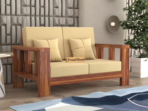 Image of Sheesham Wooden 2 Seater Sofa for Living Room | Solid Wood Sofa | Rosewood Sofa Set for Home & Office | Lounge (Natural, 2 Seater)