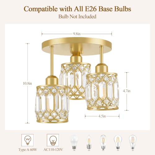 HTEJVE Gold Crystal Ceiling Light Fixture, 3-Light, E26 by HTEJVE - Used condition - Image 3