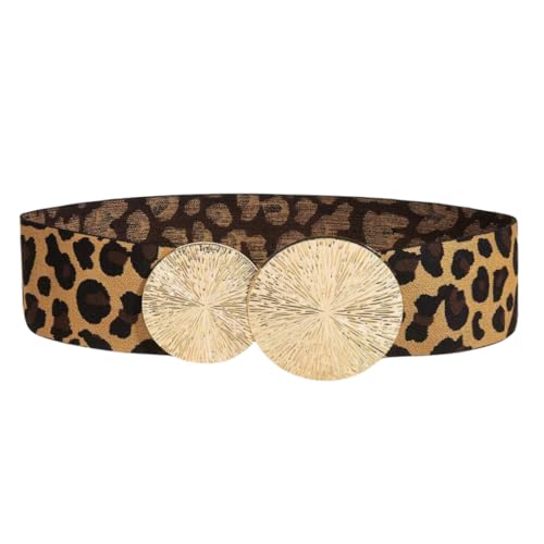 Women's Elastic Vintage Wide Belt Stretchy Cinch Belts Retro Waistband Gold Circle Hook Buckle for Dresses Shirt Coat