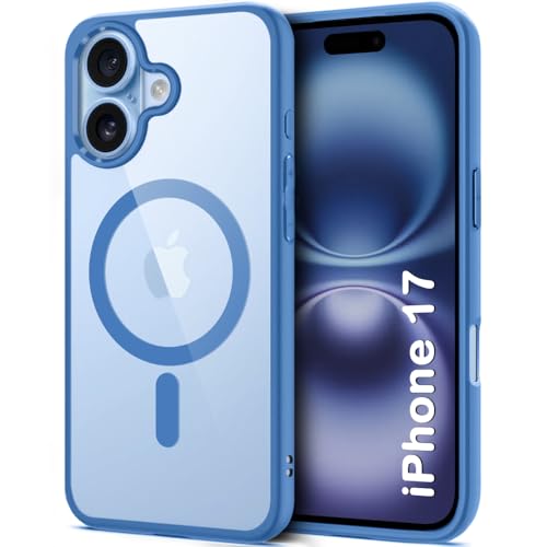 Image of TheGiftKart Ultra-HybridShockproof Back Cover Case for iPhone 17 Compatible with MagSafe | 360 Protection | Crystal Clear Hard Back Cover for iPhone 17 (PC & TPU, Transparent Clear Back, Blue Sides)