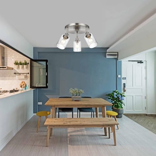Image of 3 Light Contemporary Track Lighting Kit Brushed Nickel Round Ceiling Spot Lighting with Adjustable Light Heads, Modern Kitchen Track Light Fixtures for Kitchen Living Room Bedroom