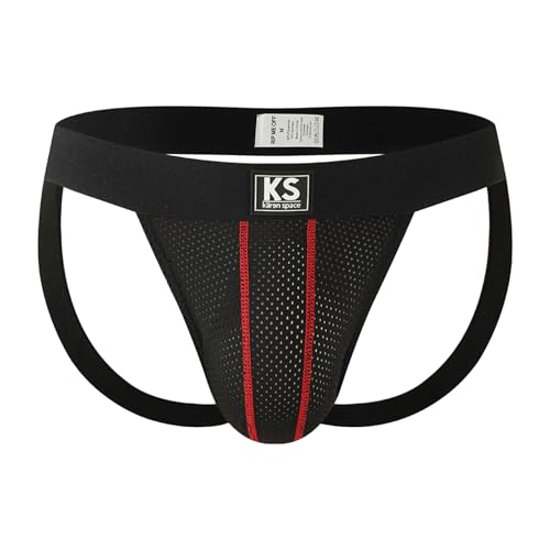 KAREN SPACE Jock Straps Low Rise Breathable Sexy Mesh Athletic Supporters T-Back Underwear 1824SD-Black M