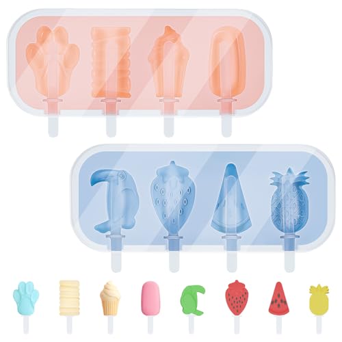Yimomoyi 2 Pieces Silicone Cream 4 Cavity, Ice Cream Moulds with Sticks, Food Grade Bpa Free Ice Cream Mould Silicone, DIY Homemade Dessert Mould, Reusable Ice Lolly Moulds